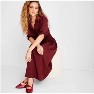 Long Sleeve Shirt Dress in Burgundy